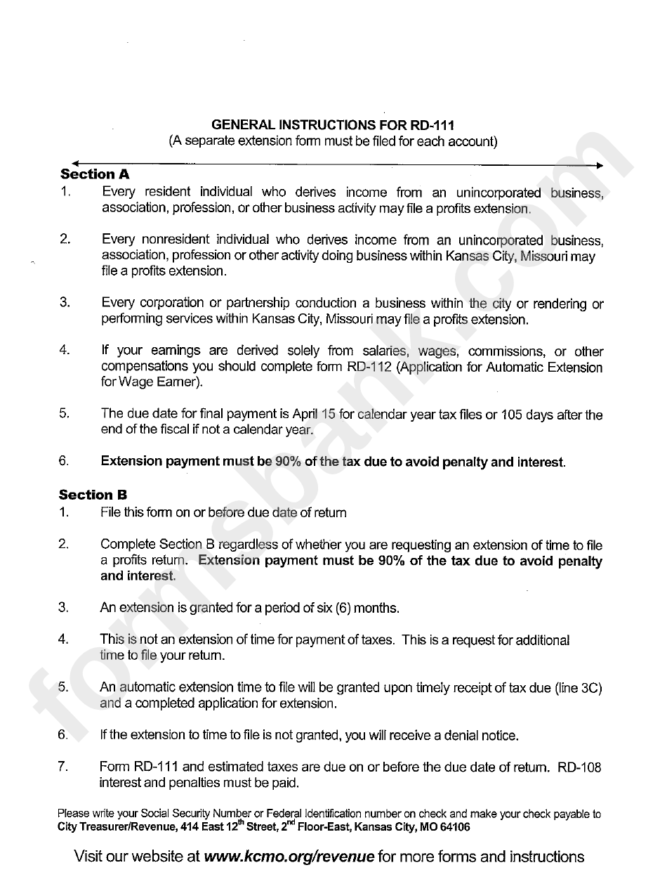 General Instructions For Form Rd-111