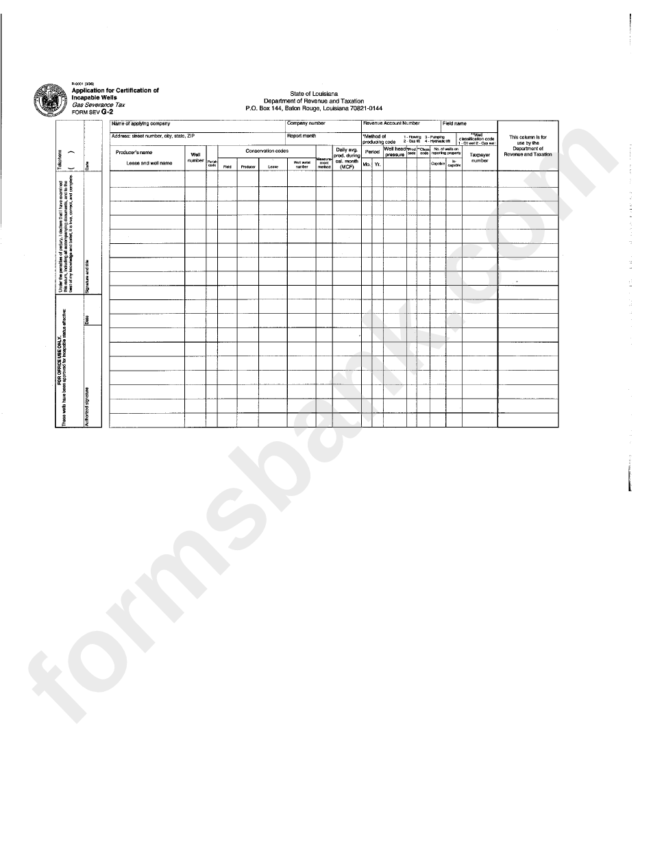 Form G-2 - Application For Certification Of Incapable Wells