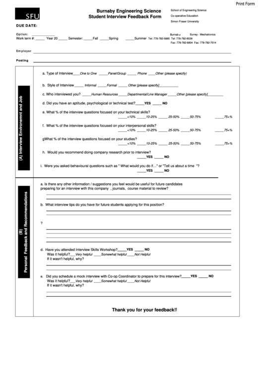 Fillable Student Interview Feedback Form Printable pdf