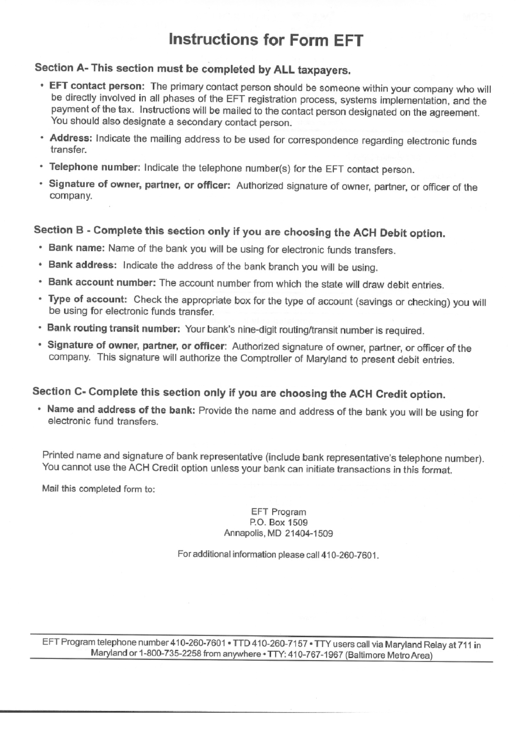 Instructions For Form Eft Printable pdf