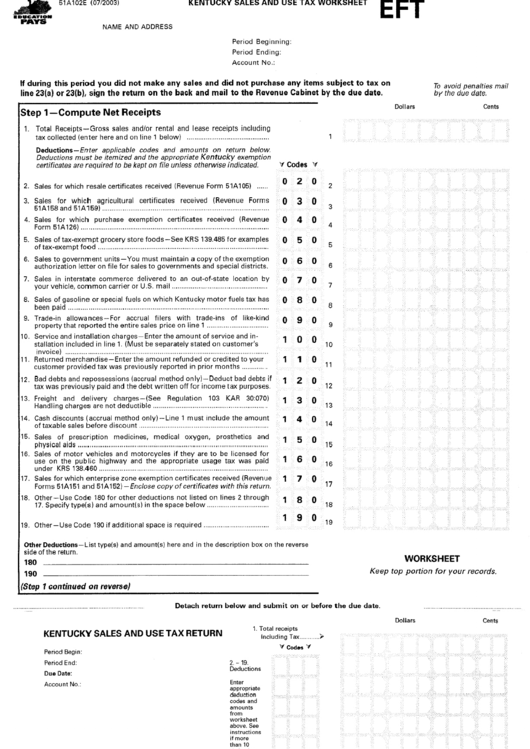 Kentucky Sales And Use Tax Worksheet Printable pdf
