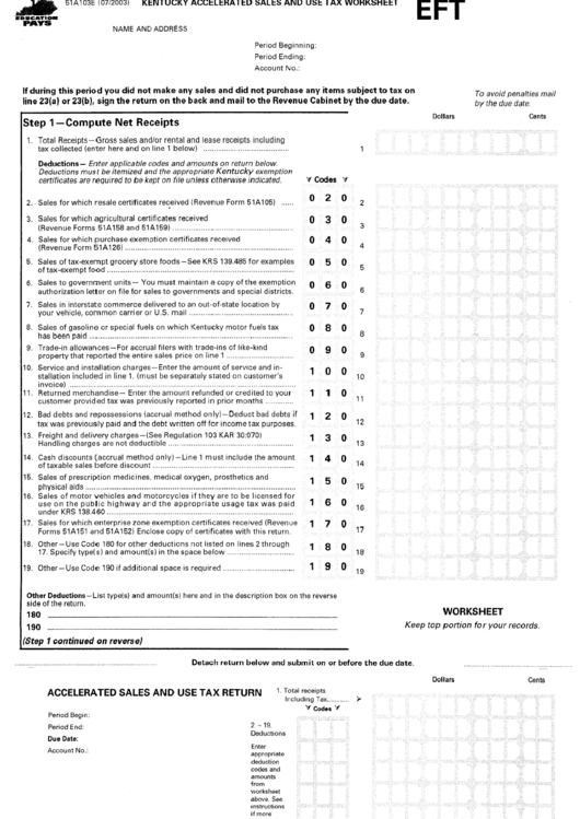 Kentucky Accelerated Sales / Use Tax Worksheet Printable pdf