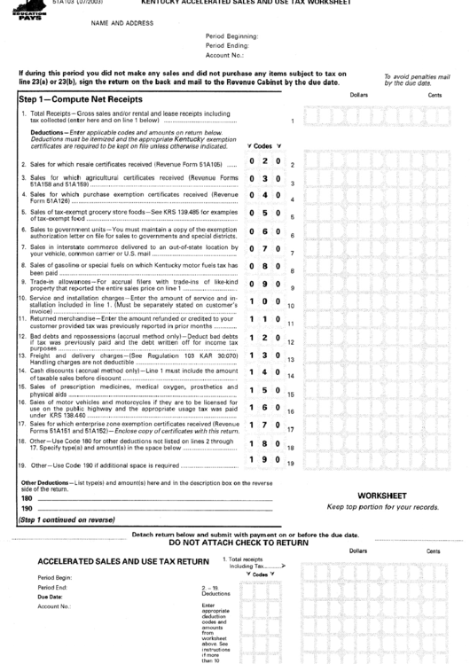 Kentucky Accelerated Sales And Use Tax Worksheet Printable pdf