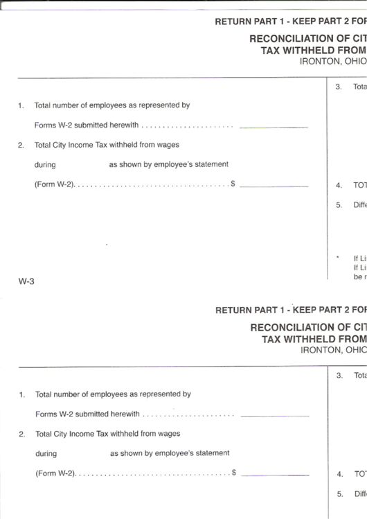 Reconciliation Of City Income Tax Withheld From Wages Form Printable pdf