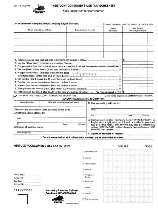 Kentucky Consumer'S Use Tax Worksheet printable pdf download