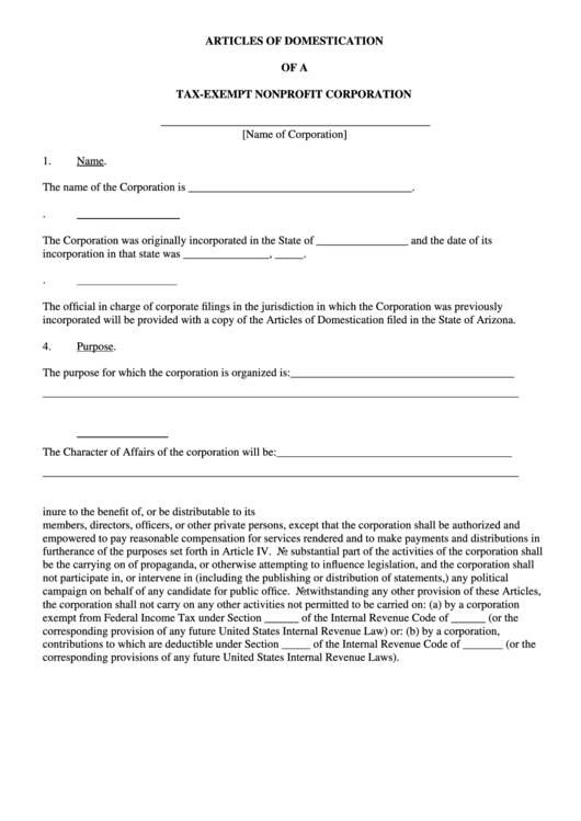 Form Cf:0036a - Articles Of Domestication Of A Tax-Exempt Nonprofit Corporation - 2004 Printable pdf