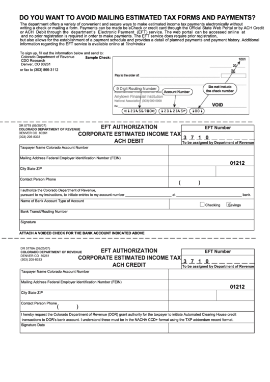 Form Dr 5778 - Eft Authorization Corporate Estimated Income Tax Ach Debit/form 112ep - Corporate Estimated Tax Payment Vouchers - 2009 Printable pdf