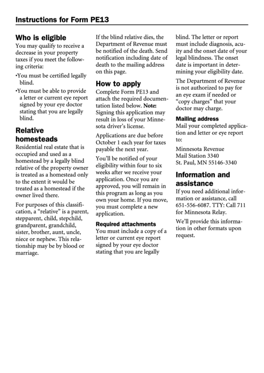 Instructions For Form Pe13 Decreasing Of Property Tax printable pdf