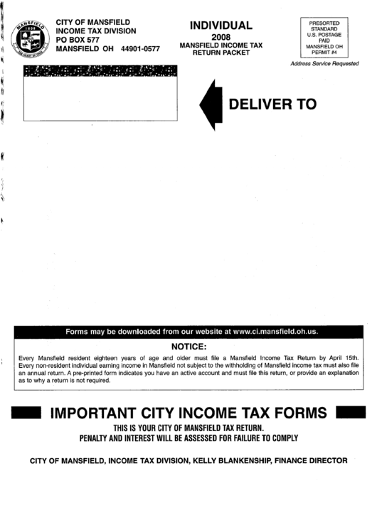 Important City Income Tax Forms - 2008 Printable pdf