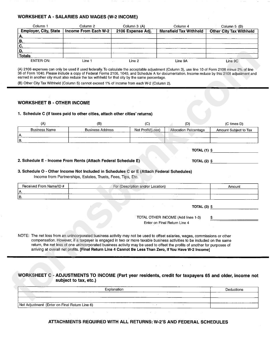 Important City Income Tax Forms - 2008