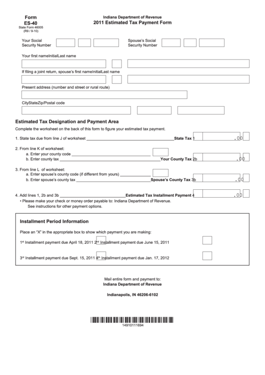 Fillable Form Es-40 - Estimated Tax Payment Form - 2011 Printable pdf