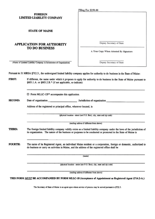 Form Mllc-12 - Application For Authority To Do Business Printable pdf