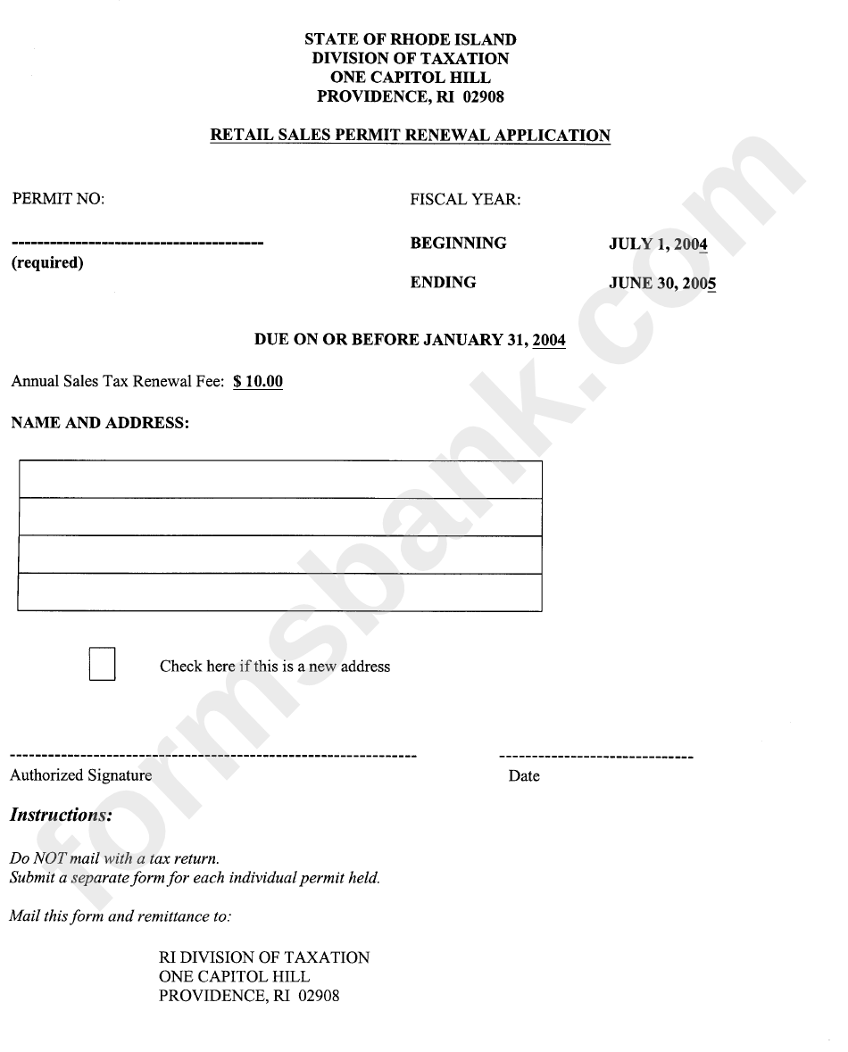Retail Sales Permit Renewal Application Form