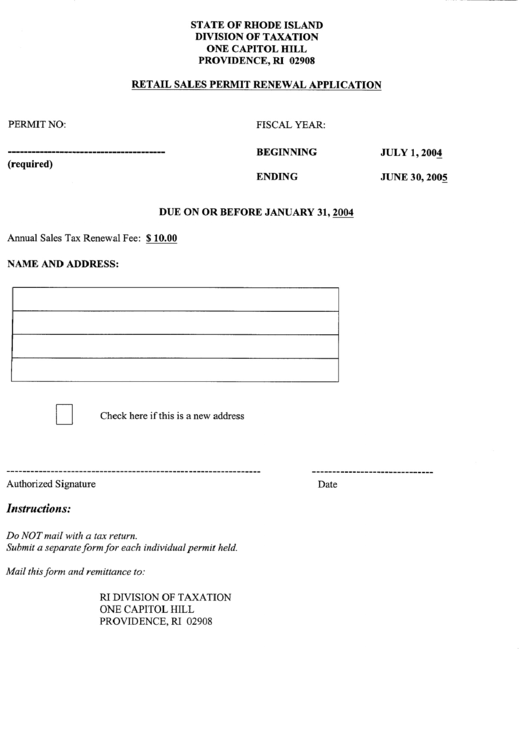 Retail Sales Permit Renewal Application Form Printable pdf