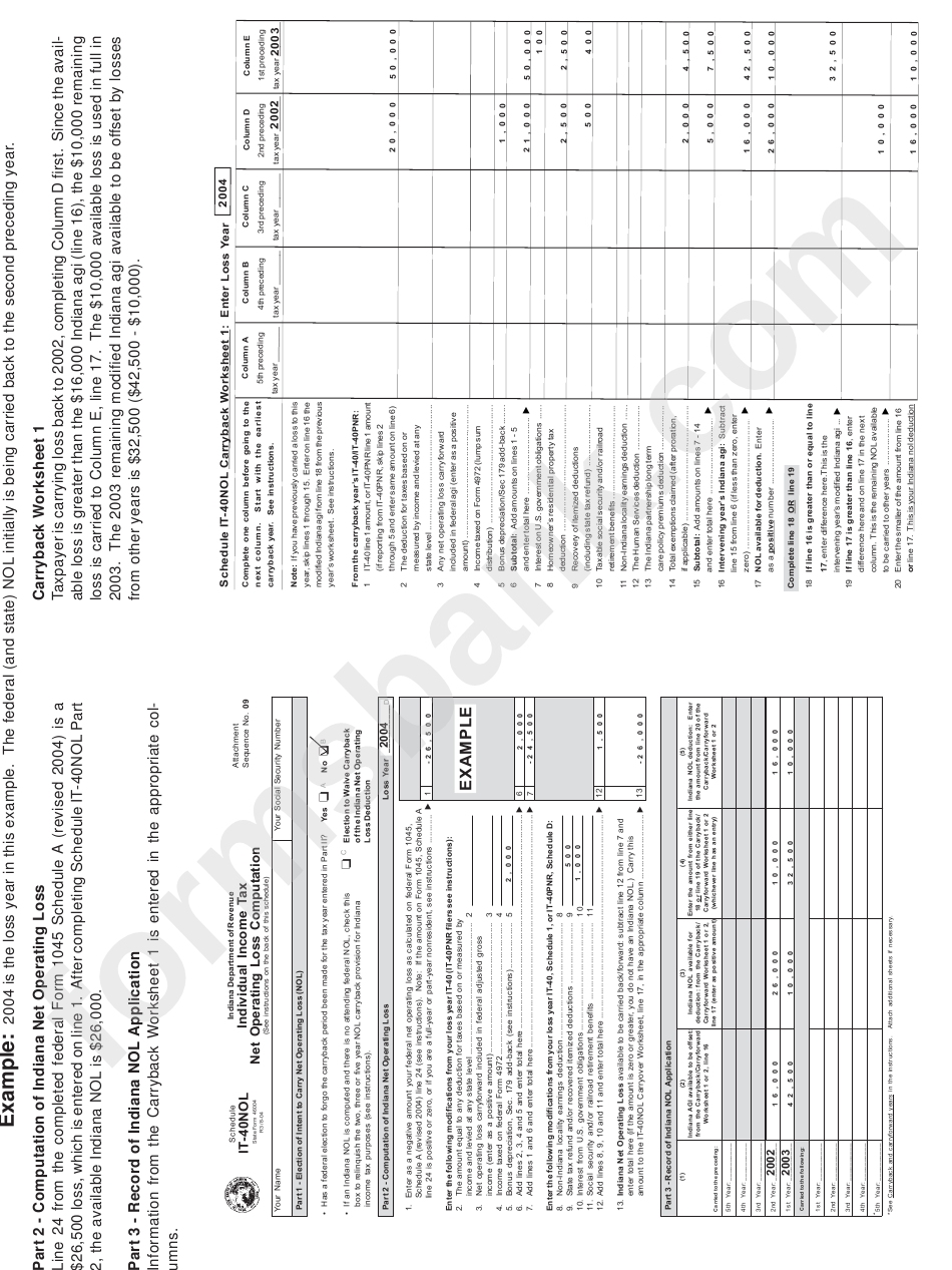 Schedule It-40nol Carryback Worksheet 1/2