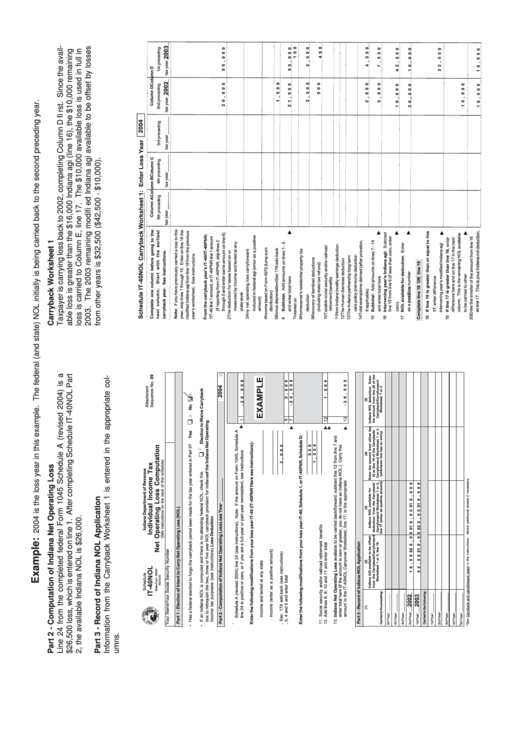 Schedule It-40nol Carryback Worksheet 1/2 Printable pdf