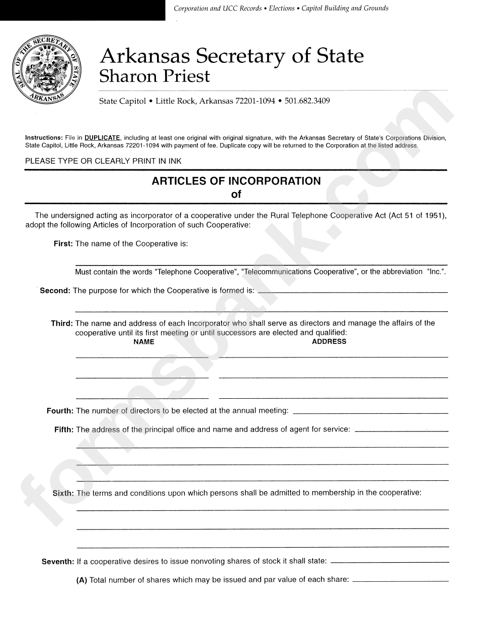 Articles Of Incorporation - Arkansas Secretary Of State