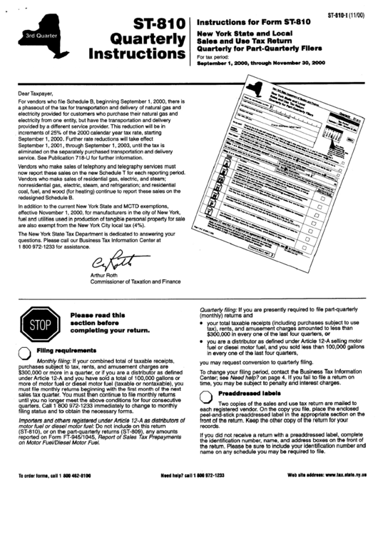 Form St-810 Quarterly Instructions Printable pdf