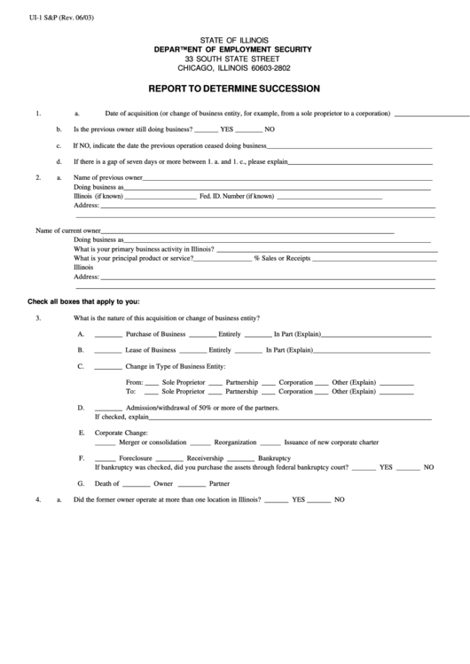 Fillable Form Ui-1 - Report To Determine Succession - 2003 Printable pdf