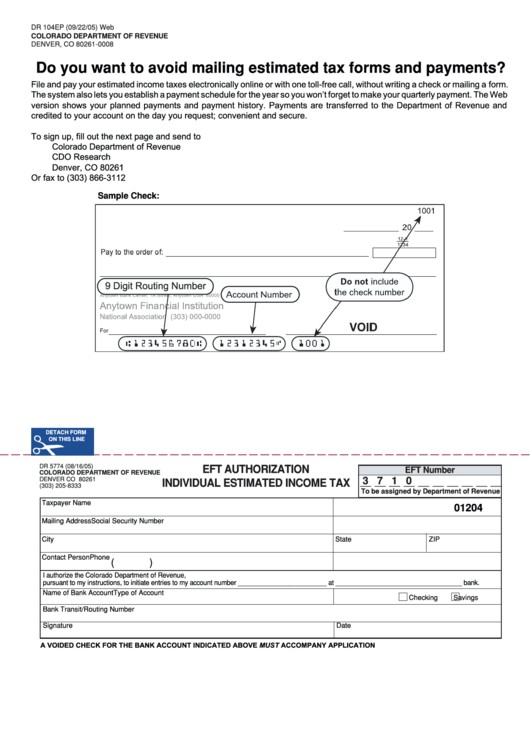 Form 104-Ep - Estimated Income Tax Payment Voucher - 2005 Printable pdf