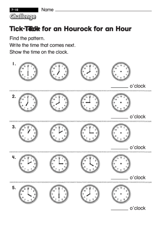 Tick-Tock For An Hour - Kids Activity Sheet With Answers Printable pdf