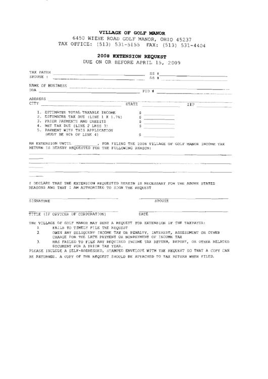 Extension Request Form - 2008 Printable pdf