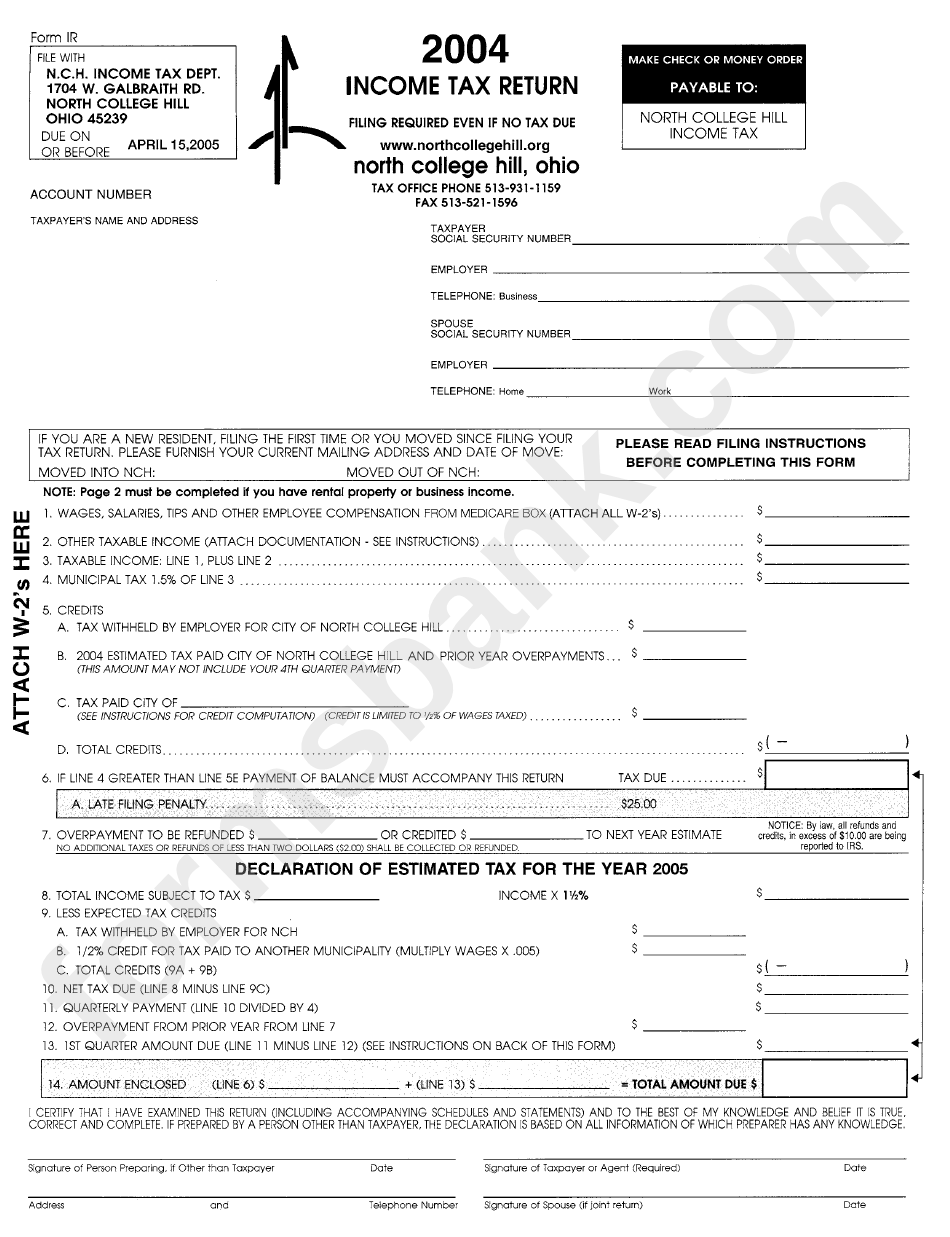 Form Ir Tax Return 2004 State Of Ohio printable pdf download