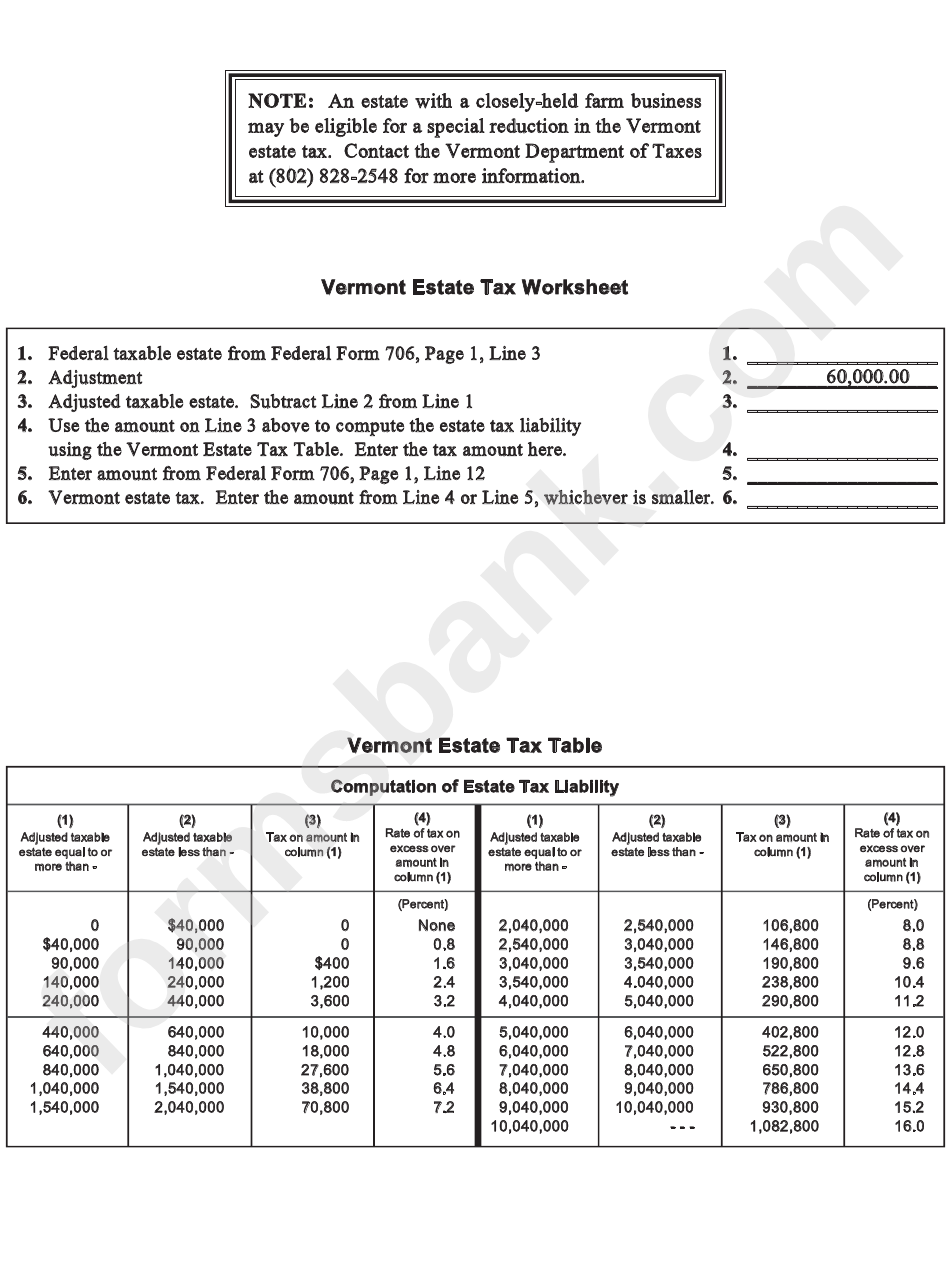 Vermont Estate Tax Form