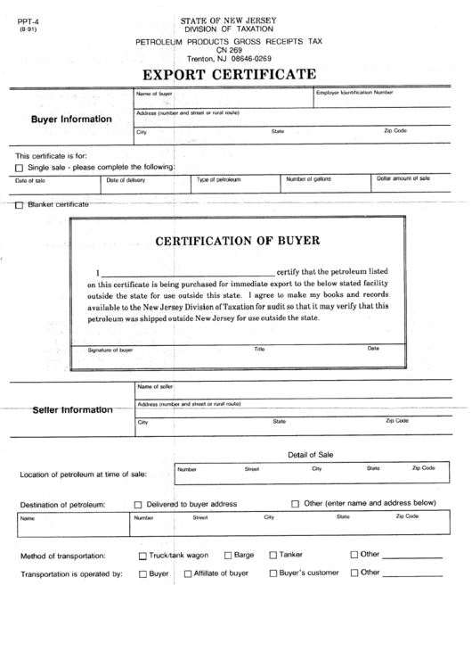 Form Ppt-4 - Export Certificate Printable pdf
