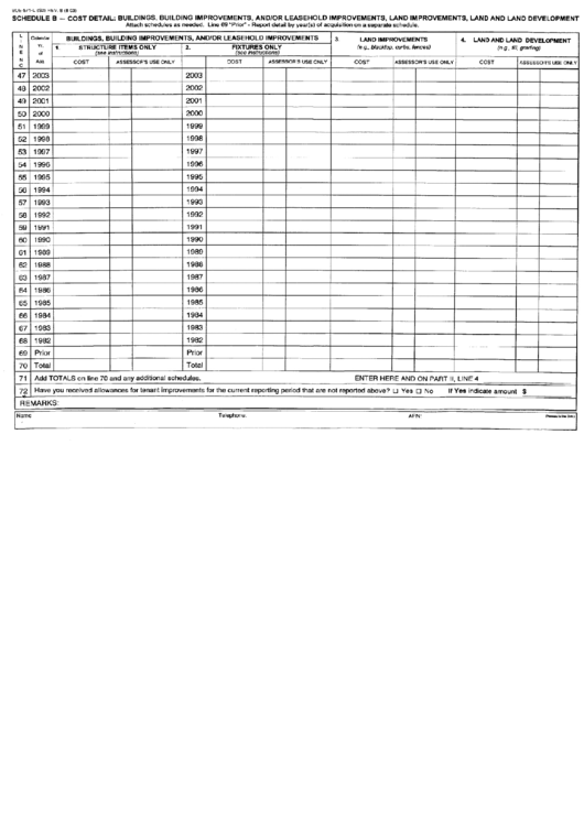 Form Boe-571-L - Schedule B - Cost Detail: Buildings, Building Improvements, And/or Leasehold Improvements, Land Improvements, Land And Land Development Printable pdf