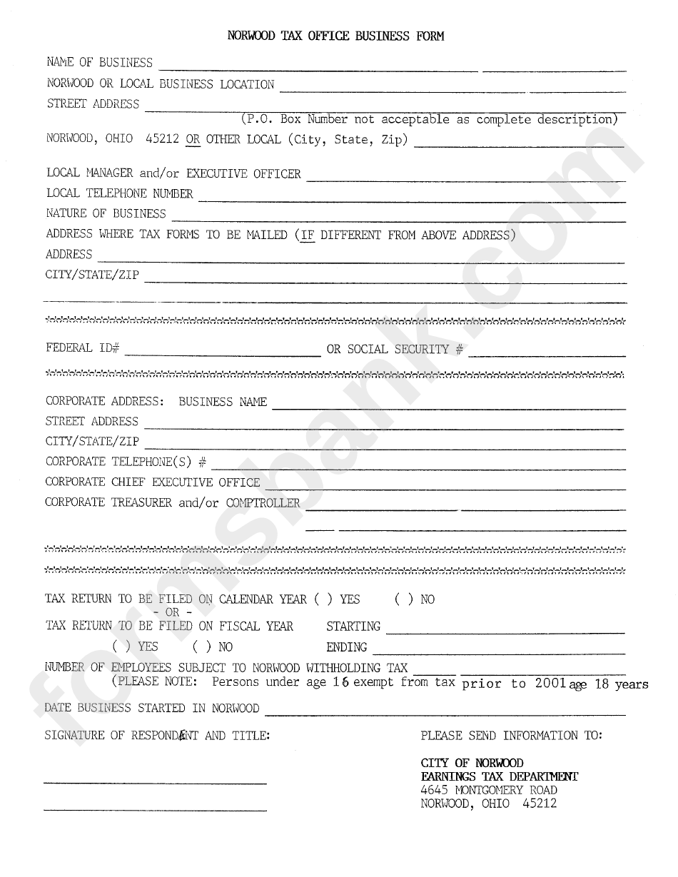 Norwood Tax Office Business Form printable pdf download