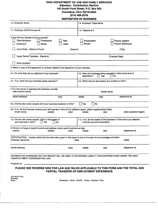 Form Uco-384 - Desposition Of Business Printable pdf