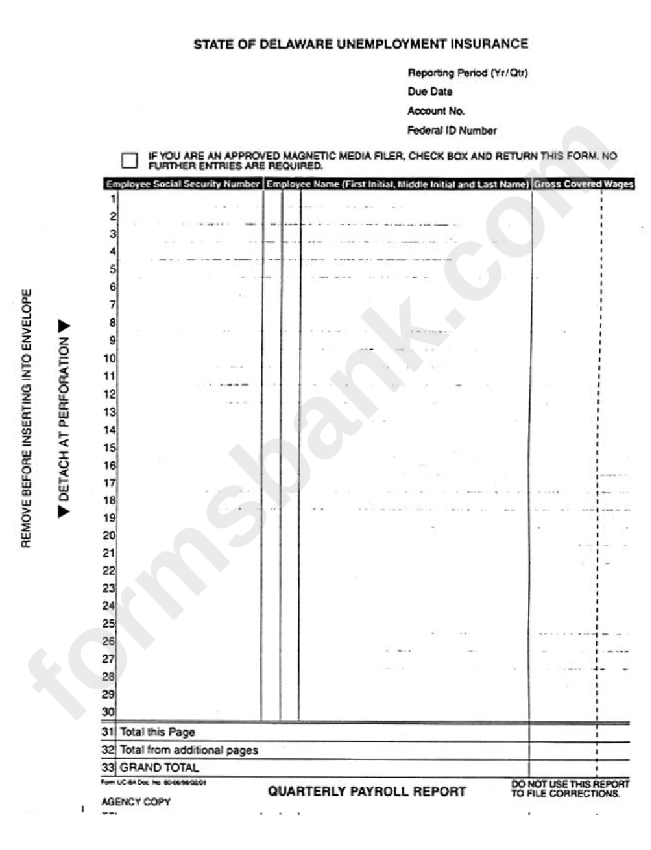 Unemployment Insurance Form - State Of Delaware