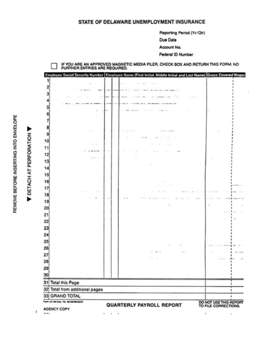 Unemployment Insurance Form - State Of Delaware Printable pdf