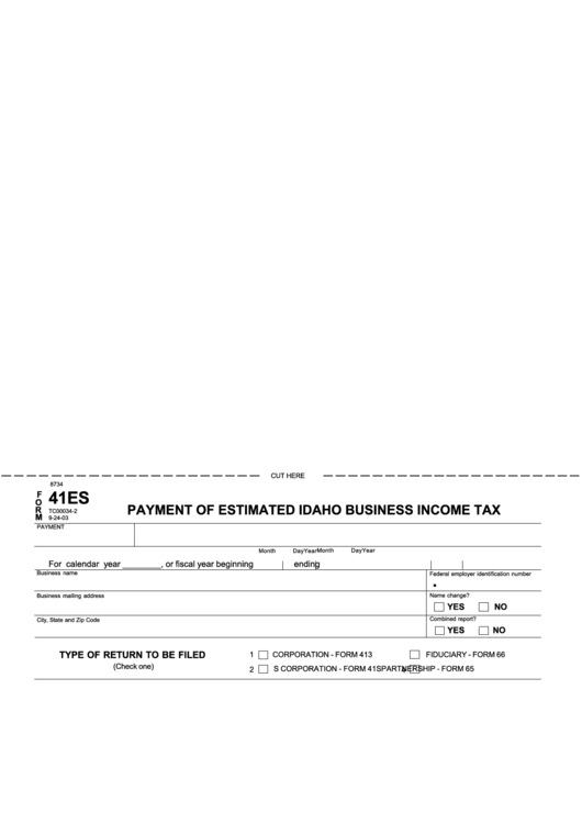 Fillable Form 41es - Payment Of Estimated Idaho Business Income Tax Printable pdf