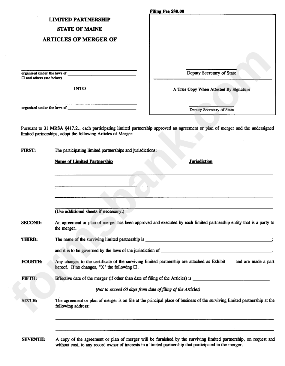 Form Mlpa-10 - 2000 - Articles Of Merger - State Of Maine - Limited Partnership