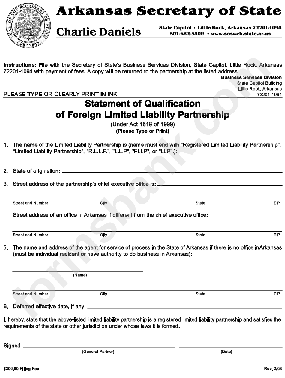 Statement Of Qualification Of Foreign Limited Liability Partnership