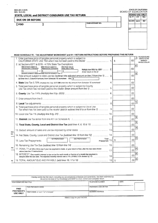 State, Local And District Consumer Use Tax Return Form Printable pdf