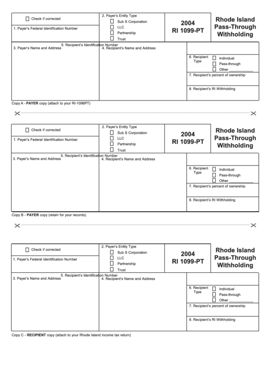 Form Ri 1099-Pt - Rhode Island Pass-Through Withholding - 2004 Printable pdf