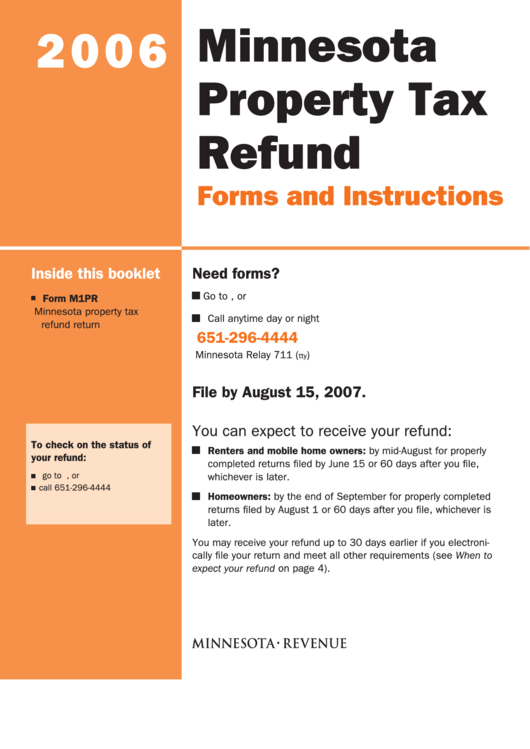 Minnesota Property Tax Refund Forms And Instructions - 2006 Printable pdf