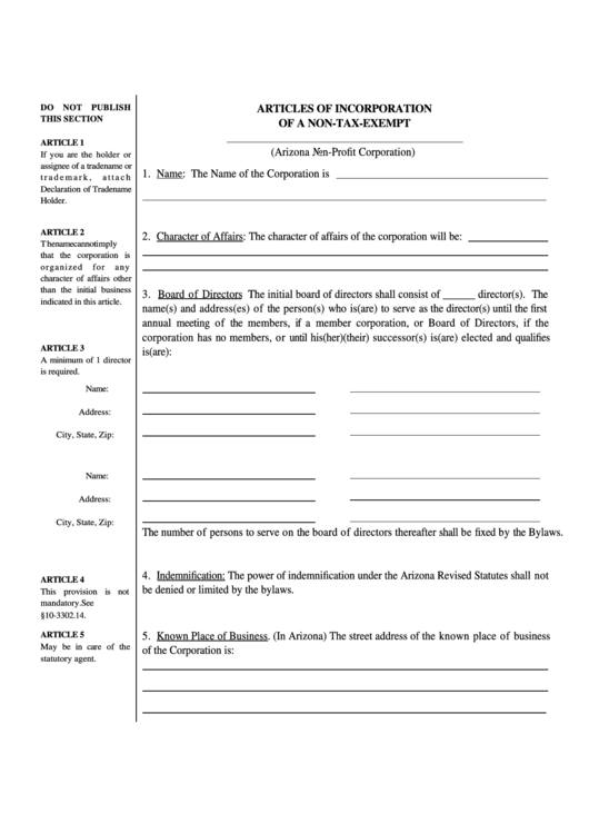 Form Cf:004a - Articles Of Incorporation Of A Non-Tax-Exempt Printable pdf