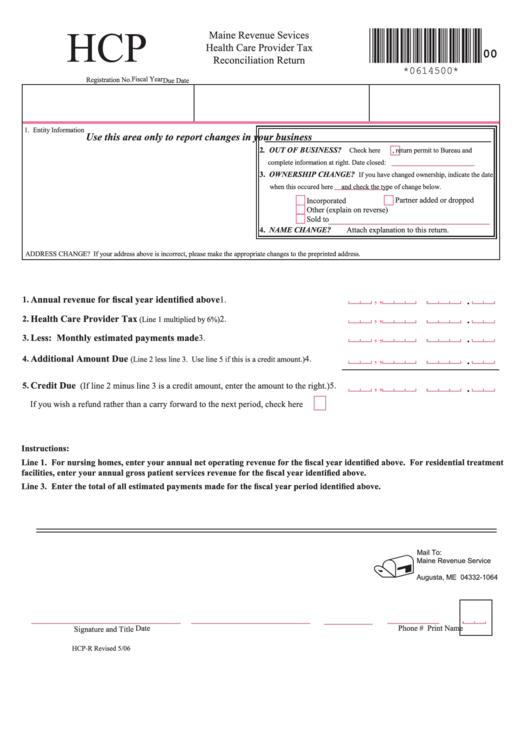Form Hcp - Health Care Provider Tax Reconciliation Return Printable pdf