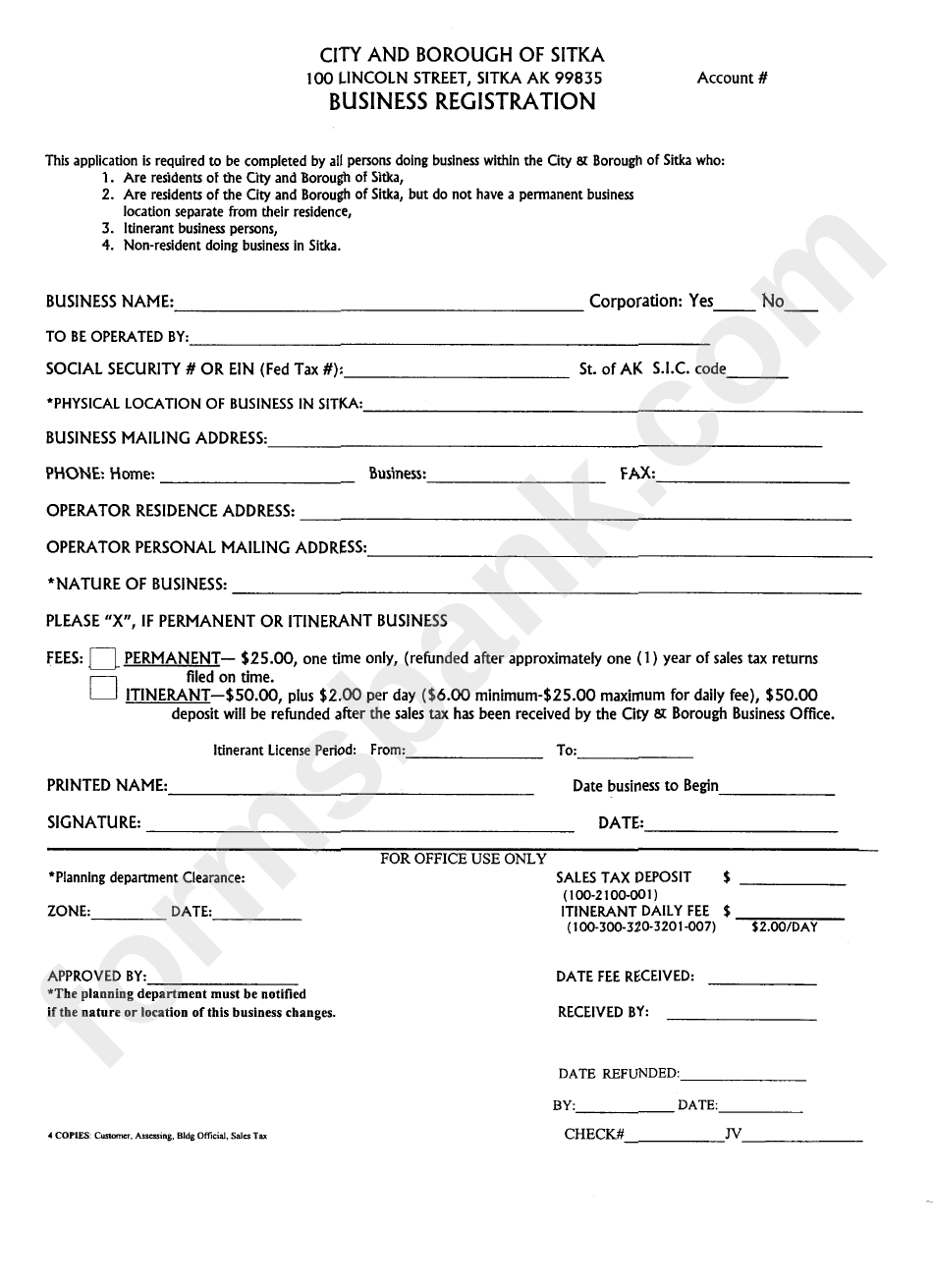Business Registration Form - City And Borough Of Sitka