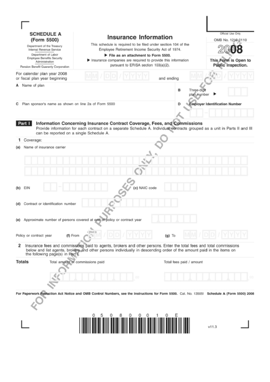 Shedule A (Form 5500) - Insurance Information - 2008 Printable pdf