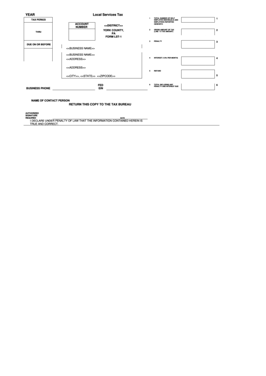 Form Lst-1 - Local Services Tax Printable pdf
