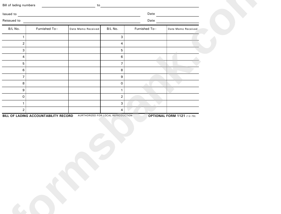Form 1121 - Bill Of Lading Accountability Record