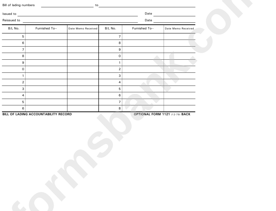 Form 1121 - Bill Of Lading Accountability Record