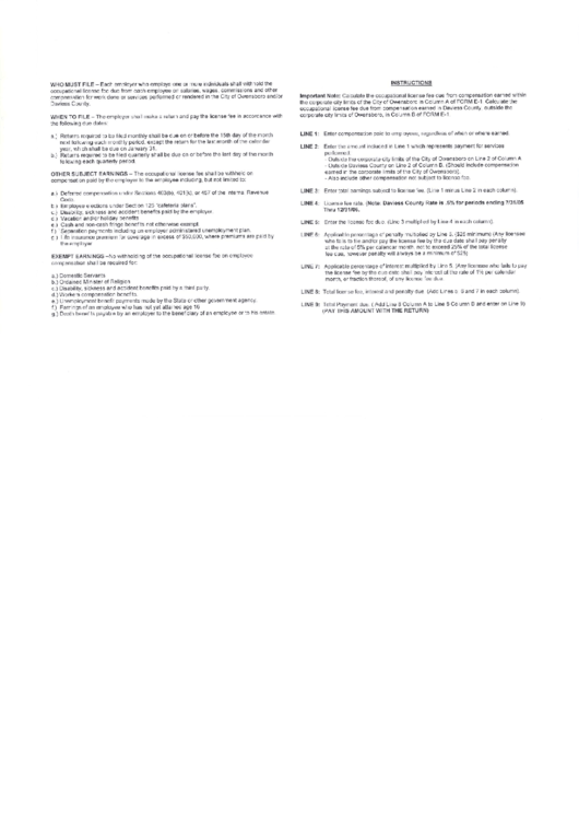 Instructions For Form E-1 - City Of Owensboro Printable pdf