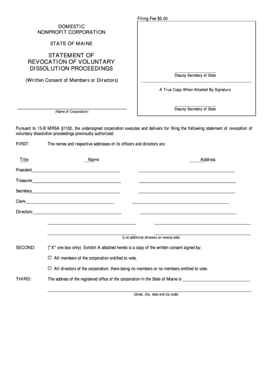 Fillable Form Mnpca-11b - Statement Of Revocation Of Voluntary Dissolution Proceedings Printable pdf