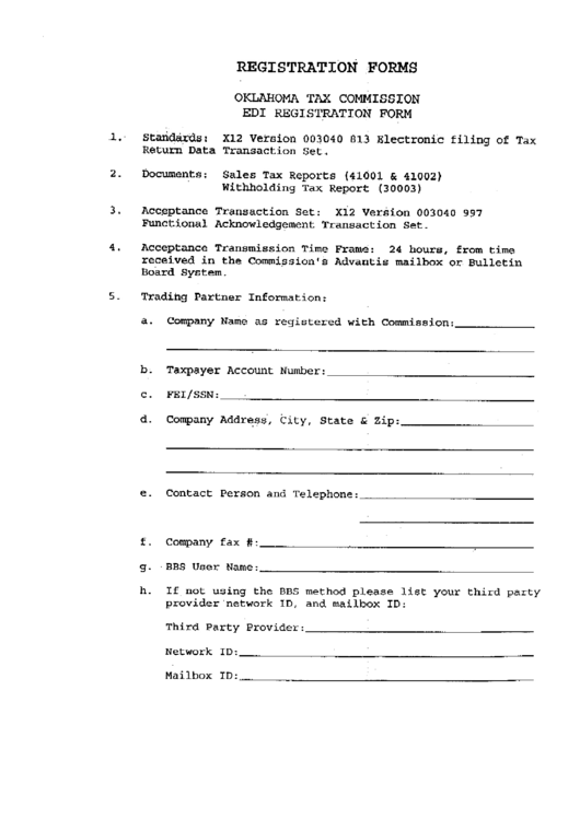 Edi Registration Form - Oklahoma Tax Commission Printable pdf